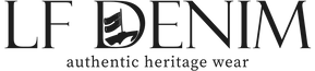LF DENIM logo with the words 'authentic heritage wear' underneath, shown in black on a white background.