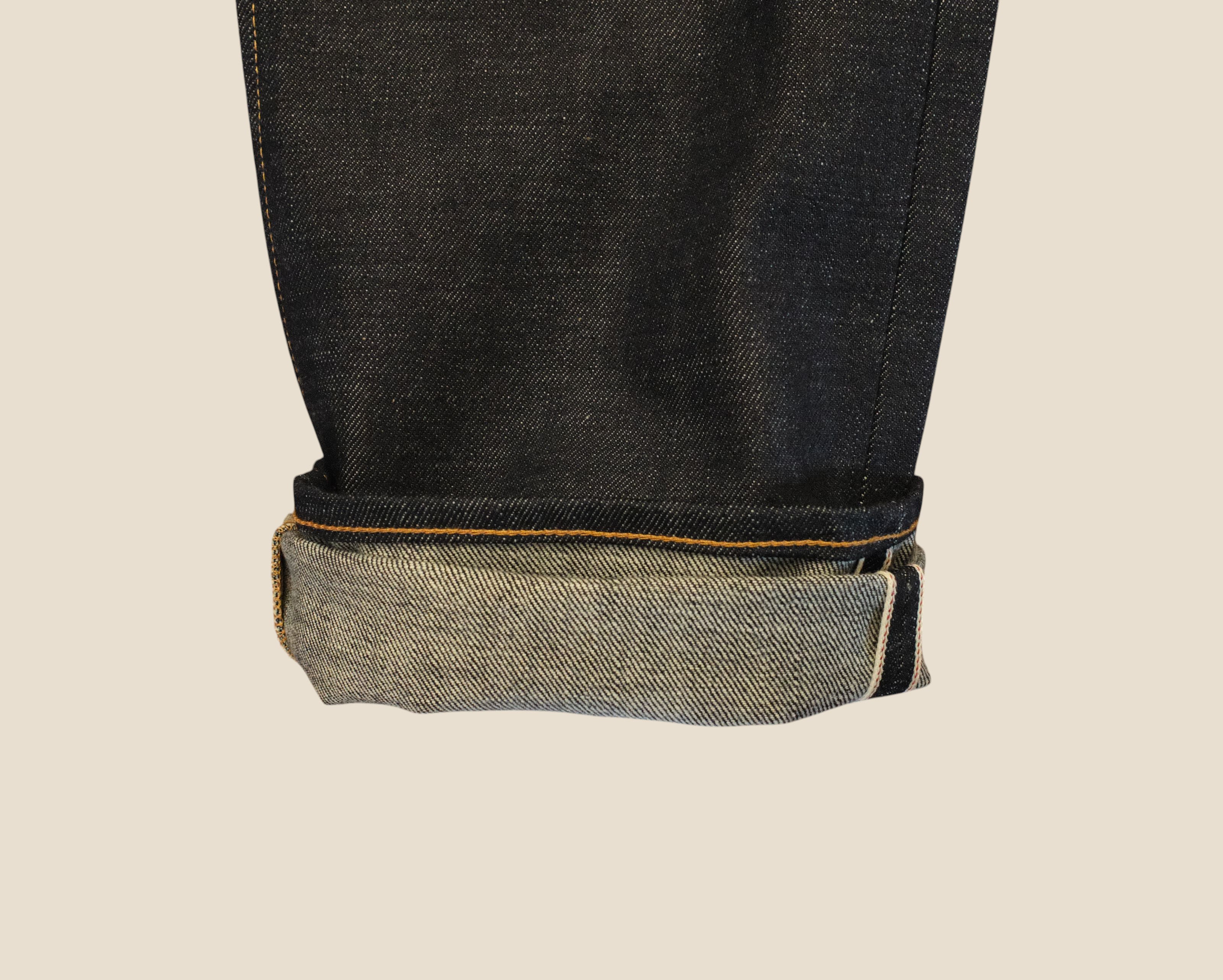Lakefront Denim Benzak B-02 regular straight jeans featuring dark indigo 15.5 oz Kojima selvedge denim with a cuff